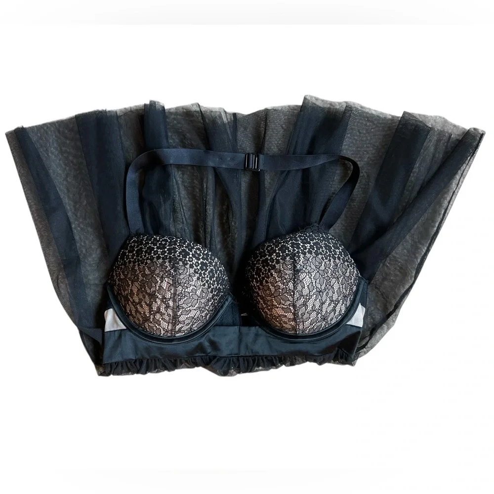 Victoria's Secret Black Babydoll Lingerie Lace Padded Bra | Sheer Mesh 36C NWOT